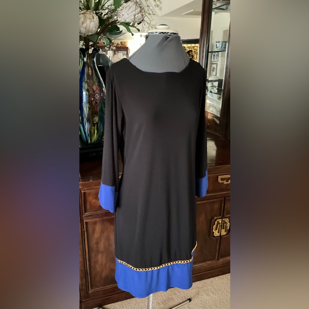 MSK Black Long-Sleeve Dress with Blue Hem and Cuff
